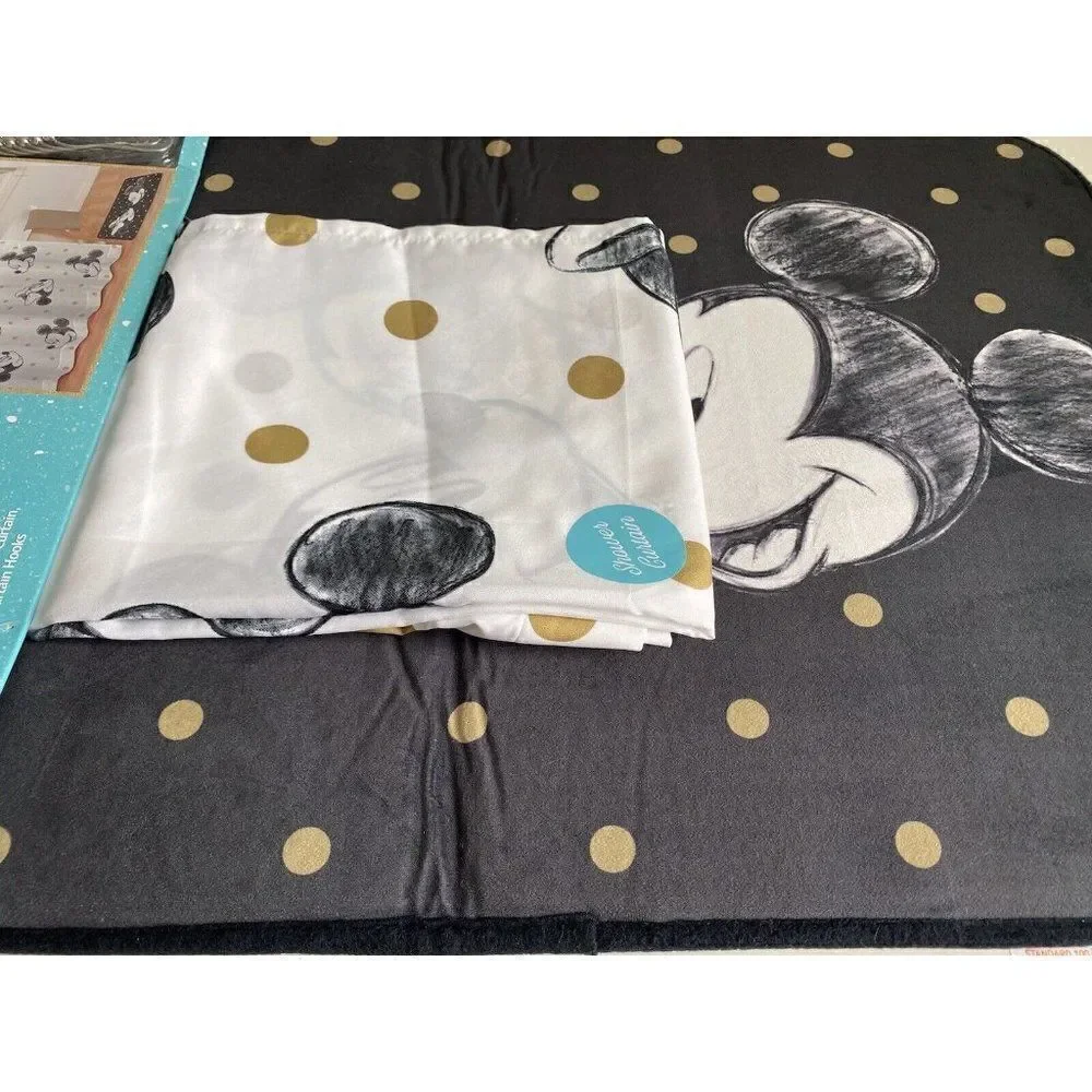 DISNEY MICKEY MINNIE MOUSE CHRISTMAS Holiday Shower Curtain‎ Bath Mat Set 14 Pc